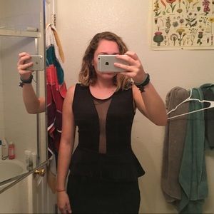 Cute black mesh peplum dress